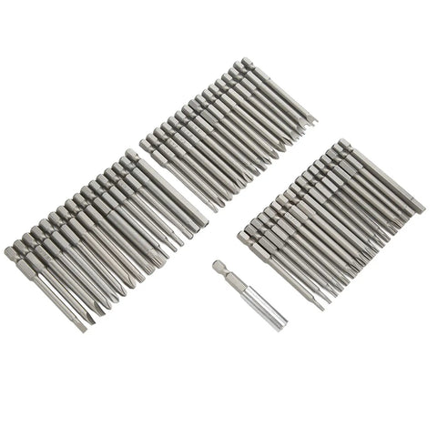 Extra Long Magnetic Security Bit Set 50 Piece Screwdriver Bit Kit with CRV ABS Bits laid out showing various sizes and types