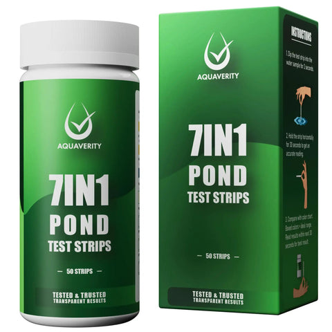 Super Slick 7-in-1 Pond Test Strips Easy-Peezy Water Quality Check for Fish Ponds and Aquatic Gardens packaging and instructions.