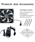 120mm Variable Speed Axial PC Cooling Fan With Controller And AC Plug Universal 120V 110V 220V Powerful Quiet Case Fan For PC Server Cabinet DVR TV Router Xbox And More with accessories