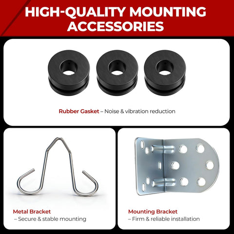 Mounting accessories: rubber gasket, metal bracket, and mounting bracket for 12V Inline Fuel Pump High Flow 50GPH Universal 4-6 PSI.
