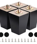 Six Inch Wooden Furniture Legs Set Of Four Black Square Mid Century Modern Replacement Feet For Couch Sofa Armchair Table