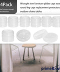 Heavy Duty Clear Wrought Iron Patio Furniture Foot Glides Caps 1.5 Inch Non Slip Table Leg Covers 24 Pack shown in a set of round leg caps for outdoor use.