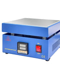 Powerful 850W Soldering Hot Plate with 110V LED Microcomputer Controller, 7.9x7.9 inch, blue casing, on switch, temperature display.