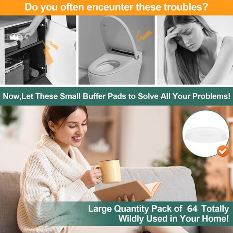 64-pack of clear 0.5-inch self-adhesive cabinet bumpers; rubber dots for non-slip, soft-close cabinet doors and drawers