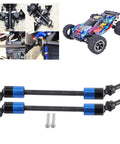 Beefy Hardened Steel Driveshaft Axles CVD Upgrade Kit for RC Cars shown with parts and colorful RC car model.
