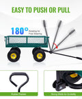 Heavy Duty Garden Cart 400 Lb Utility Wagon With Removable Mesh Sides And Flatbed Conversion showing pull handle and pneumatic tires