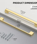 10 Pack 7 Inch Brushed Gold Cabinet Pulls Zinc Alloy Handles For Kitchen Cabinets And Dressers 7 Point 9 Inch Overall Length 0.94 Inch Height 192mm Hole Centers Brushed Brass Drawer Pulls with screws and dimensions shown