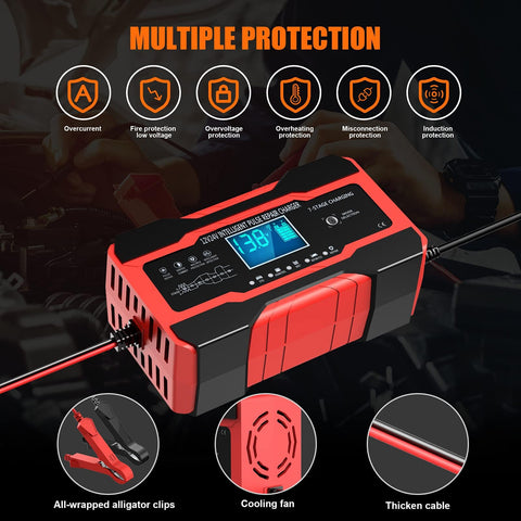All In One 10 Amp 12V 24V Smart Battery Charger Maintainer Trickle Charger And Desulfator with display and safety features