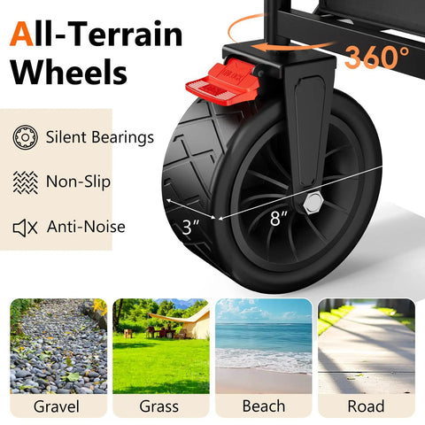 All-terrain wheel detail of 3 in 1 Collapsible Wagon With 300 Lb Weight Capacity Heavy Duty Utility Cart With Removable Canopy