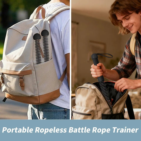 Two Pack Cordless Ropeless Battle Ropes For HIIT And Cardio in backpacks, ideal for travel and home gyms.