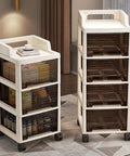 Multitasking Rolling Storage Cart With Sturdy Plastic Drawers And Smooth Gliding Swivel Wheels in cream color with three drawers.