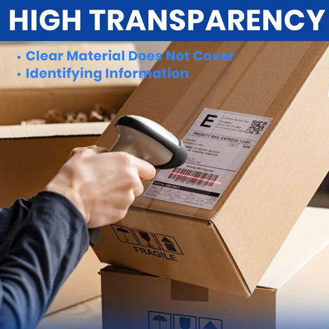 Rock Solid Heavy Duty Crystal Clear Packing Tape With Badass Industrial Adhesion For Moving Boxes Shipping Supplies And Cartons That Absolutely Will Never Tear Or Peel on cardboard box with shipping label.