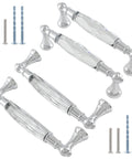 Crystal Cabinet Pulls Four Pack 4.5 Inch Overall Length With 3.75 Inch Hole Spacing Diameter 0.7 Inch Chrome Silver Glass Bar Drawer Pulls