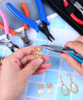 Beading And Jewelry Making Tools Kit 6 Piece Set With Needle Nose Pliers Round Nose Pliers Bent Nose Pliers Wire Cutters Crimping Pliers And End Nippers For DIY Beads Craft Projects And Pro Jewelry Making, pliers in use