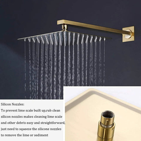 Top Shelf Slick Brushed Gold Rain Shower System With A Sharp Digital Display And Effortless Single Lever Valve Includes Heavy Duty Stainless Steel Handheld Sprayer And Massive Eight Inch Wall Mounted Head For Upgraded Bathroom Refreshes, showcasing waterfall flow from the eight inch rainfall head.