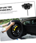 Universal Spare Tire Hardware Kit With Clamp Bolt Replacement For Cars Easy Install And Tire Retention System shown in use in car trunk.
