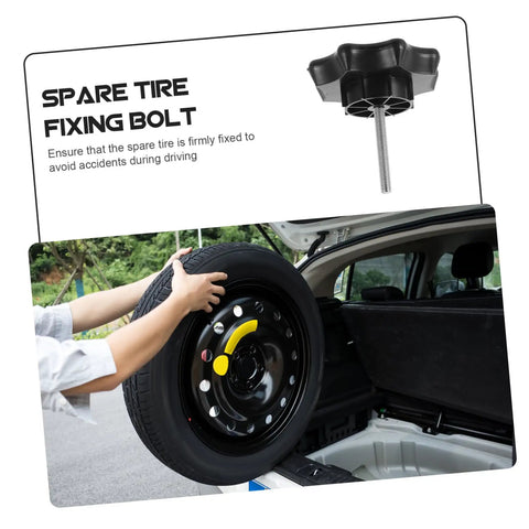 Universal Spare Tire Hardware Kit With Clamp Bolt Replacement For Cars Easy Install And Tire Retention System shown in use in car trunk.