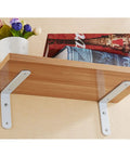 Solid As A Rock Heavy Duty Wall Mounted Shelf Brackets For Clean Floating Planks With Gritty Industrial Look And No Sweat Setup For Impressive Home Organization Hacks Set Of Two Bright White, showcasing wood shelf with white brackets.