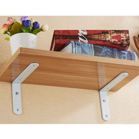 Solid As A Rock Heavy Duty Wall Mounted Shelf Brackets For Clean Floating Planks With Gritty Industrial Look And No Sweat Setup For Impressive Home Organization Hacks Set Of Two Bright White, showcasing wood shelf with white brackets.