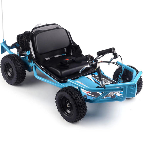 52Cc Gas Powered Sandman Go Kart with 32 MPH Top Speed 9.5 Inch Tires Blue Finish Easy Pull Start Built to Rip in the Backyard
