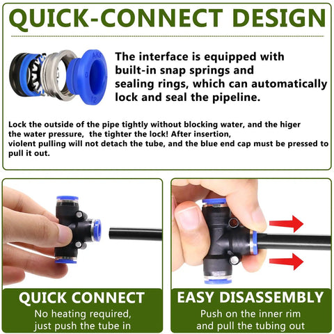 Quick-connect feature of Drip Irrigation System 65.5Ft Flexible 360 Degree Bendable Nozzles With Quick Connectors