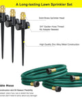 Above Ground Garden Sprinkler System With Metal Adjustable Heads and Durable Green Hoses for Lawn and Patio Irrigation Kit