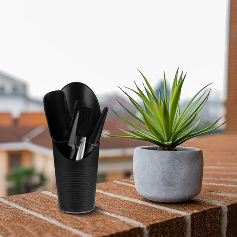 5 Piece Succulent Plant Tools Set For Transplanting And Planting, Mini Garden Hand Tools, Black Gardening Kit For Indoor Succulent Care And Bonsai Maintenance, Lightweight And Easy To Carry, with potted succulent