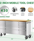 Front view of 72 Inch Rolling Tool Cabinet Chest With 15 Drawers And Lockable Storage On Wheels For Garage And Workshop Stainless Steel 2 Pack Heavy Duty Mobile Workbench.