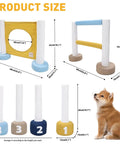Indoor Dog Agility Training Kit 3 In 1 with jump ring, hurdle, pole fence, and puppy next to agility equipment sizes
