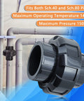 1 Inch Slip Union Coupling Pipe Fitting 4 Pack Schedule 80 with EPDM O Ring Socket X Socket Grey installed on plumbing system