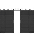Double Bypass Sliding Barn Door Kit With Wave Panel 144x84 Inches Includes 12 Ft Hardware And Four 36x84 Inch Track Sets Black
