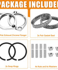 No Sweat Exhaust Gasket Flange Install Kit With Top Tier Nuts Quick Change Clamps and Corrosion Resistant Washers, includes chrome flanges and gasket seals.
