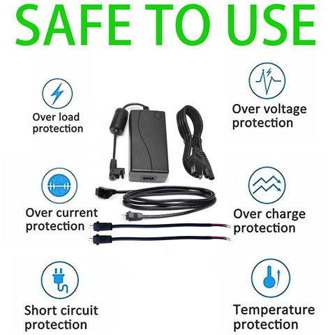 Front view of a 12V 5A DC power supply adapter with AC cord and 6.5ft extension cable for WindyNation linear actuator