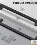 Black Square Bar Cabinet Pulls Set of 20 Dope Stainless Steel Drawer Handles for Kitchen Cabinets with dimensions and screws