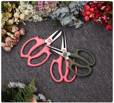 Pro Grade Floral Shears For Flowers And Garden Pruning, Heavy Duty High Carbon Steel Pruner For Branches And Leaves displayed on fabric
