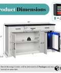 Farmhouse 60 Inch Coffee Bar Cabinet With Built In Bev Fridge And Drawer Storage, Wine Bar Cabinet dimensions illustration