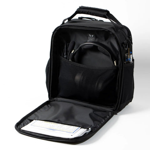 Ascend Flight Bag For Pilots: The All In One Carry Bag for aviation gear with iPad, headset, and logbook compartments open