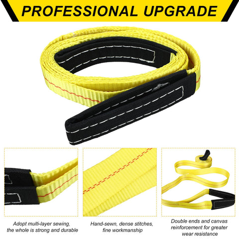 Two Pack Beefy 10 Ft Nylon Lifting Slings 1 Inch Wide Heavy Duty Web Straps With Flat Eye Ends, yellow with black ends