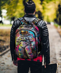 Person wearing Graffiti Alley Spaceman Printed Backpack For Everyday Use Unisex Large Capacity Daypack Dope Durable Polyester Build With Smooth Zipper Breathable Comfort For School Work Travel