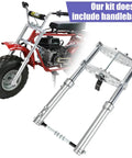 Beefed Up Mini Bike Front Suspension Forks Kit Replacement For Coleman CT200U And CT200U EX BT200X Axis M200 196cc 200cc Powersports Minibike Shock Absorber Forks Frame Assembly shown with red minibike
