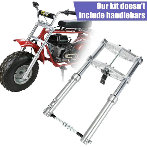 Beefed Up Mini Bike Front Suspension Forks Kit Replacement For Coleman CT200U And CT200U EX BT200X Axis M200 196cc 200cc Powersports Minibike Shock Absorber Forks Frame Assembly shown with red minibike