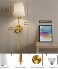 No Wiring Hassle Battery Operated Wall Sconces Set Of Two With Remote Control Adjustable 3CCT Led Lighting Smooth Wireless Mount Dope Gold Finish, 23.5 in tall.