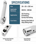 No Sweat Dual End Roller And Ball Burnishing Tool For Mini Lathes, 30x20x230mm, featuring hardened steel heads for metal finishing.