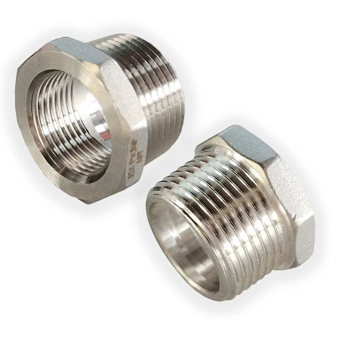 2 Pack Beefy Reducer Hex Bushing One Inch Male NPT To Three Quarters Inch Female NPT Heavy Duty Pipe Fitting Adapter Made From 304 Stainless Steel