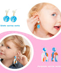 Girl wearing handmade earrings from 85 Color Polymer Clay Kit For Kids And Adults With 19 Sculpting Tools And 16 Accessories Oven Bake Modeling Clay Starter Set For Diy Creations And Gifts.