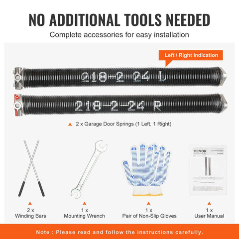 Garage Door Torsion Springs Pair With 0.218 Inch Wire, 2 Inch Inner Diameter, 24 Inch Length, Easy Install components shown
