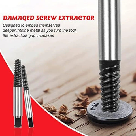 Premium 8-Piece Screw Extractor Kit Made From Heat Treated Carbon Steel, damaged screw extractor bit removing a stripped bolt