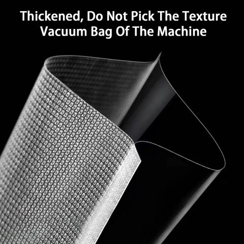 Close-up of a thickened, textured vacuum bag, suitable for heat sealing and food storage, showcasing durability and texture.