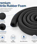 Hella Tough Three Quarter Inch Inner Diameter Foam Pipe Insulation Sleeve For Air Conditioning Hvac Lines, premium nitrile rubber foam. 6 ft roll.