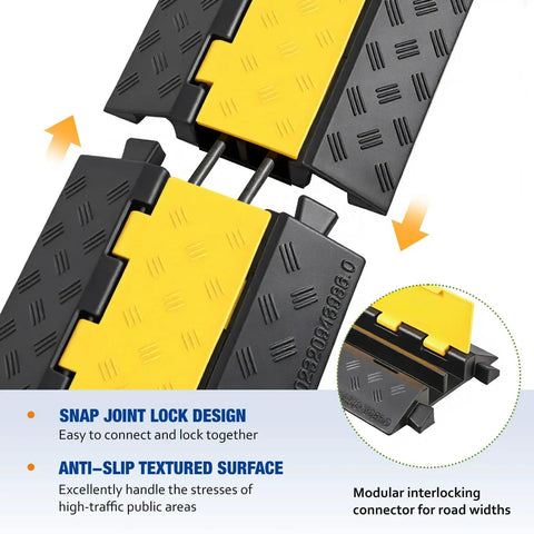 Two Pack Two Channel Cable Ramp Set With 22000 Lb Axle Capacity Heavy-Duty Rubber Cord Protector with yellow accents